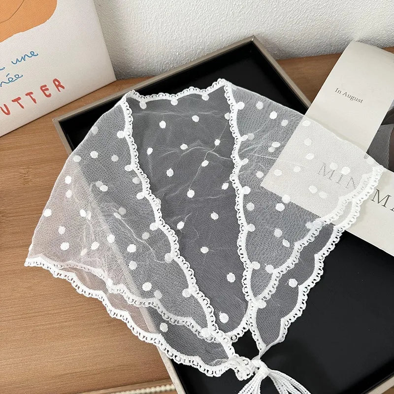 Women's Thin Style Lace Triangular Scarf Summer French Style Headscarf Headband Silk Scarf Retro Decoration Countryside Style